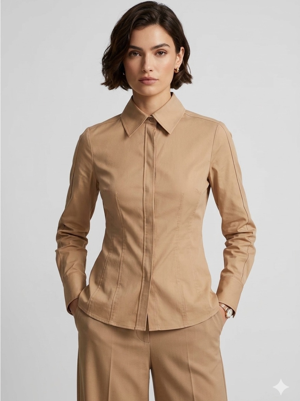 Hugo Boss Tailored Button-Front Shirt in Camel